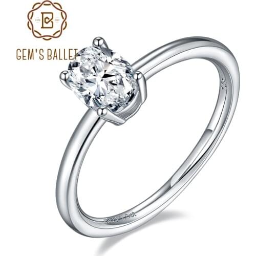 GEMS BALLET 1.0Ct 5*7mm Oval Moissanite Low-Set Basket Solitaire Engagement Womens Ring 925 Sterling Silver Moissanite Rings