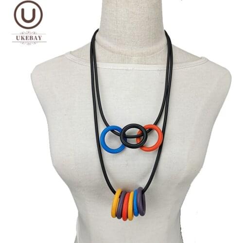 UKEBAY Round Circle Choker Necklaces Multicolor Rubber Jewelry Women Pendant Necklaces Statement Clothes Chain Wholesale Jewelry