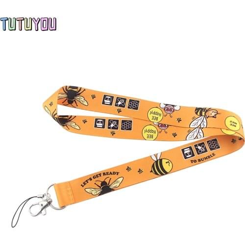 PC2498 Bee Happy Creative Lanyard Badge ID Lanyards Mobile Phone Rope Key Lanyard Neck Straps Accessories