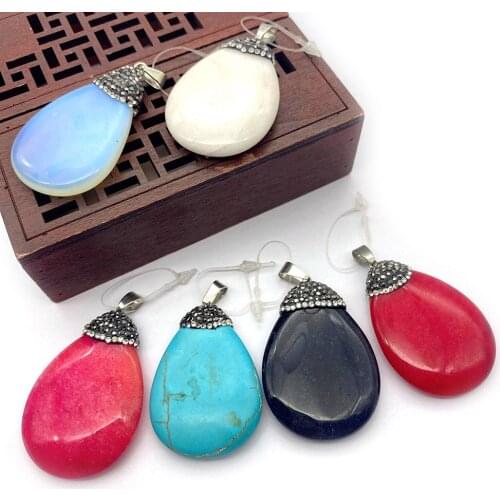 Natural Stone Pendant Turquoise Amethyst Green Aventurine Drop-shaped Electroplating Necklace Pendant Jewelry Making Healing