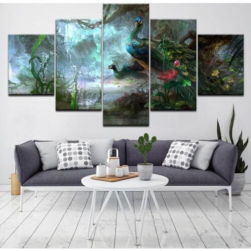 Beautiful Peacocks Painting HD 5 Piece Wallpapers Art Canvas Print modern Poster Modular art painting for Living Room Home Decor