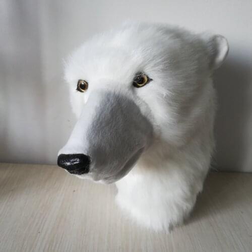Real life toy white polar bear head about 20x18cm hard model polyethylene&furs wall pandent handicraft home decoration gift b018