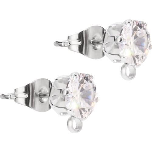 Ear Wires Wholesale 100pcs/lot Gold Tone Earring Hooks Cubic Zirconia Stud Jewelry Making Craft Findings with Loop DIY for women