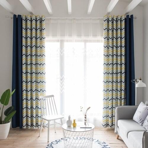 Grey/Yellow Diamond Printed Curtain Simple Nordic Style Living Room Bedroom Warm Wild Thick Thick Blackout Curtain X044-4