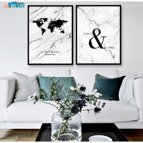 Nordic Decoration Home Marble Canvas Paintings Black And White World Map Posters Prints Wall Art Picture For Living Room Cuadros