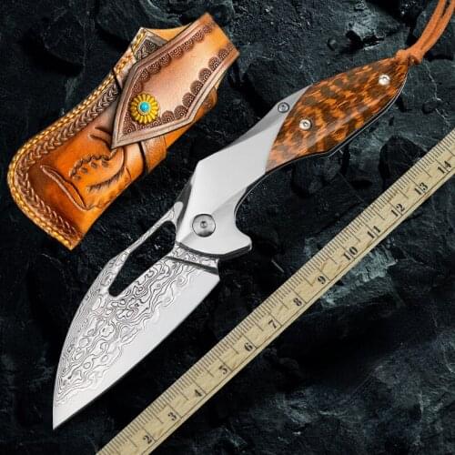 Homir VG10 Damascus Steel Folding Knife Sharp Outdoor Knife High Hardness Tactical Knife Outdoor Emergency Tool Knife