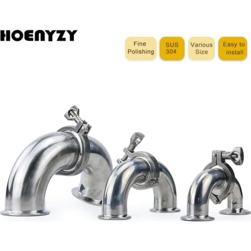 304 Stainless Steel Angle 90 Degree Elbow Sanitary Fitting 19/25/32/38/51/63mm Pipe OD Feerule Tri Clamp 50.5/64/77.5mm Gasket