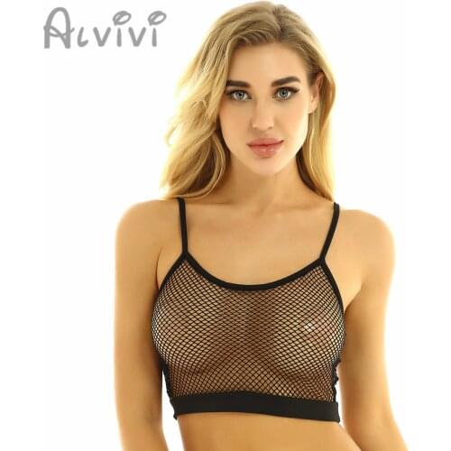 Alvivi Women Crop Top Strappy Transparent Mesh Bralette Short Sleeveless Vest Exposed Navel Hot Top Fishnet Bra Blouse T-Shirt