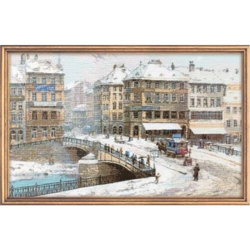 High Quality Lovely Counted Cross Stitch Kit Snowfall Snow City in Winter Bridge Coach Carriage riolis