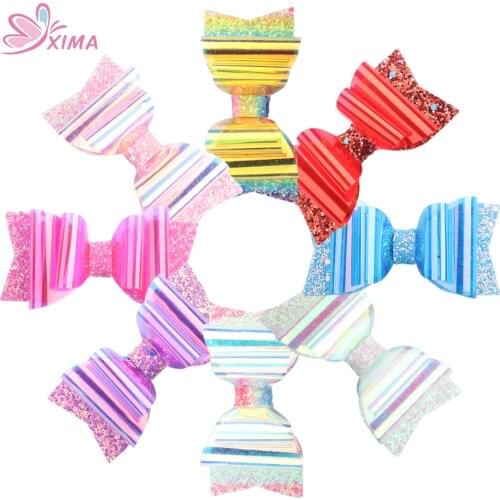 XIMA 8pcs/lot 3.5inch Candy Colors Glitter Hair Bow with Clip Kids PVC Colorful Bows Hairpins Kids Hair Clip Hair Accessories