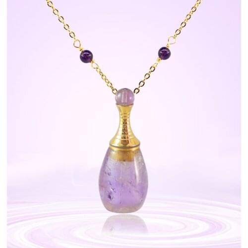 1PC Natural Gems Stone Faceted Perfume Bottle Pendant Essential Oil Diffuser Crystal Quartz Jewelry For Necklace