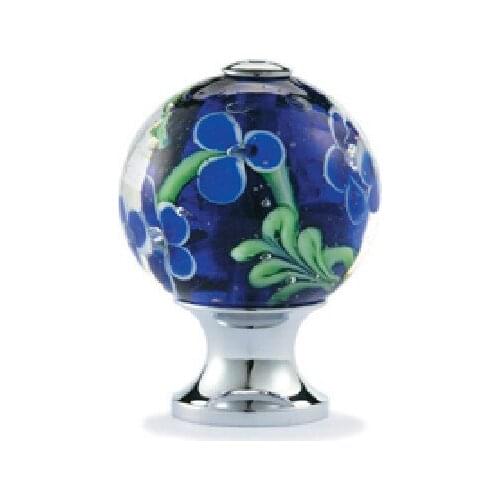 10Pcs Millefiori Art Blue Flower Vaidurya Glass Cabinet Drawer Door Knobs(Diameter:25mm)