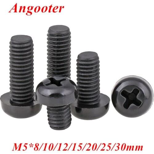 100pcs GB818 M5*8/10/12/15/20/25/30/40/50mm Black Nylon Round Head Screw Pan Phillips head Machine Screws Bolts with M5 Hex Nut