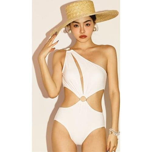 2021 Women Sexy One Shoulder Swimsuit One Piece Swimwear With Ring Hoop Swim Wear Bath Suit One-Piece Trikini 2020 Monokini