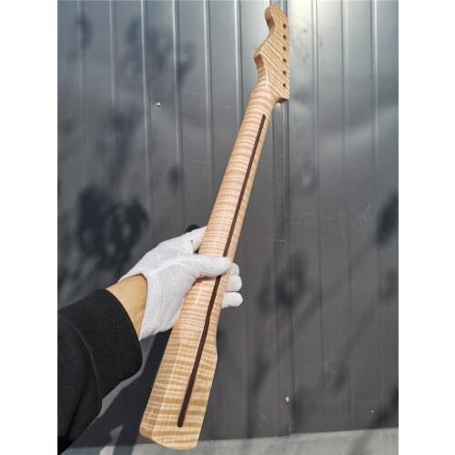 45# Tiger Flame Maple Guitar Neck 21 Fret 25.5inch Dark Yellow Pearl Dot Inlay DIY