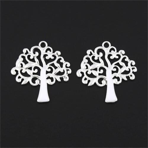 5Pcs Silver Color Tree Charms Making Nature Forest Pendant Finding Necklaces Keychain Jewelry Supplies 31X30mm A3212
