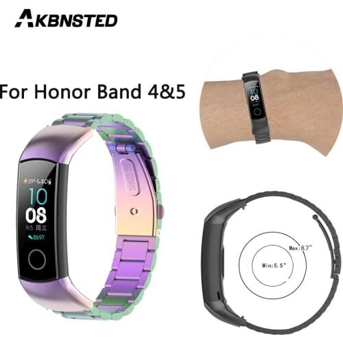 AKBNSTED Stainless Steel Metal Strap For Huawei Honor Band 5/4 Smart Watch Bracelet Fitness Men Women Replacement Wristband