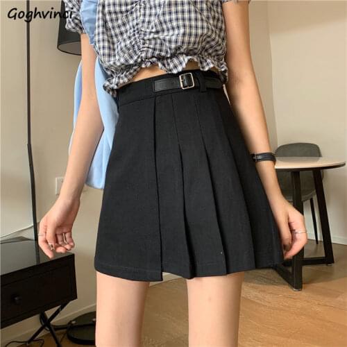 A-line Asymmetrical Pleated Skirts Women Black Preppy JK Girls Slim High Waist Adjusted Sash Mini Faldas Student Popular Leisure