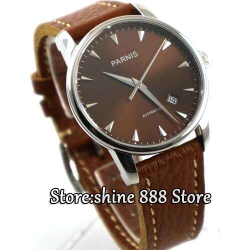 38mm parnis coffee dial date window case miyota automatic mens womens watch