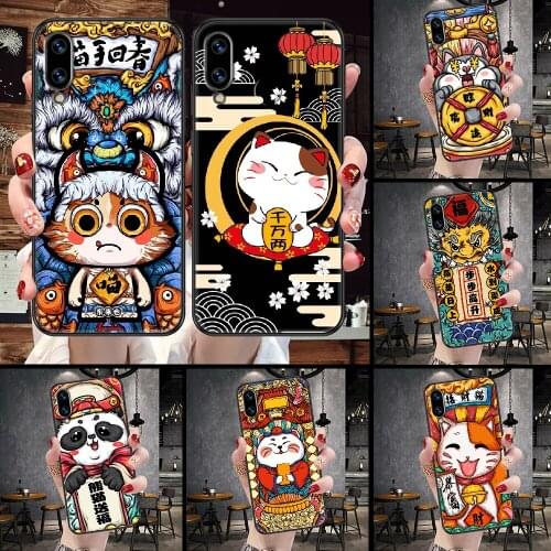 Japan Cute Lucky Cat Phone Case For Huawei Honor 6A 7A 7C 8A 8X 8 9 9X 10 10i 20 Lite Pro black soft waterproof 3D cell cover