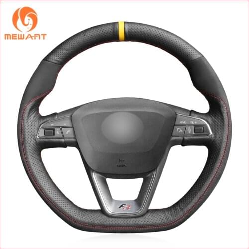 Black Genuine Leather Suede Car Steering Wheel Cover for Seat Leon Cupra R 2013-2019 Leon ST Cupra 2013-2019 Leon ST Cupra 2013
