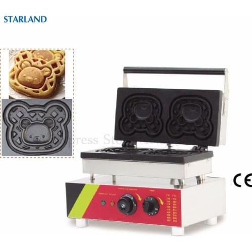 Commercial Snack Cute Bear Waffle Machine Non-Stick 2 Molds Kitchen Equipment Stainless Steel Waffle Baking Maker