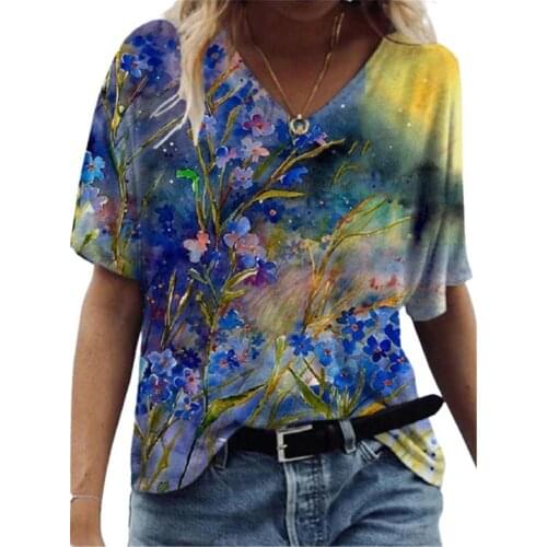 Short Sleeve Tee 2021 Spring Summer New Womens T-Shirts Fashion Casual Map Geometric Printing O-Neck Casual Simple Tops Female