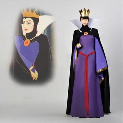 Snow White Evil Queen Stepmother Costume Dress Outfit Halloween Cosplay Adult with Crown Free Shipping