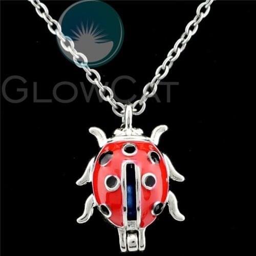 Red Enamel Insect Beads Pearl Cage Perfume Diffuser Pendants Locket Necklace Christmas Gift K1217