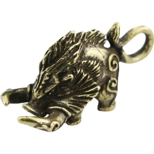Brass Keychain Boar Key Chain Pendant Figurines Gifts Jewelry Handmade Carved Key buckle Statuette Sculptures Fengshui