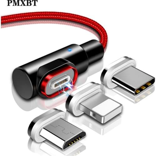 Magnetic USB Charging Cable 90 Degree 3A Fast Charge Micro USB Type C Phone Charger Adapter lighting For iPhone Xiaomi USBC Wire