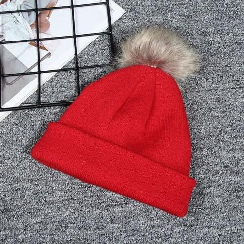 Lovely Poms Fur Ball Thicken Wool Knitted Hats for Children Kids Girls Soft Winter Warm Beanies Skullies Cap Bonnet Skullcap