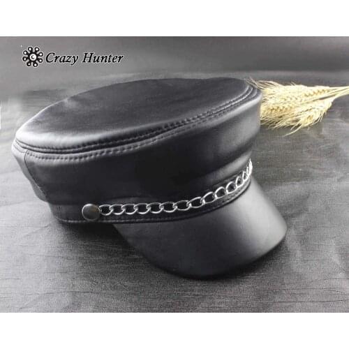 Mens Genuine Sheepskin Leather Hip Hop Motorcycle Biker Punk Rock Cap Hat Cp01