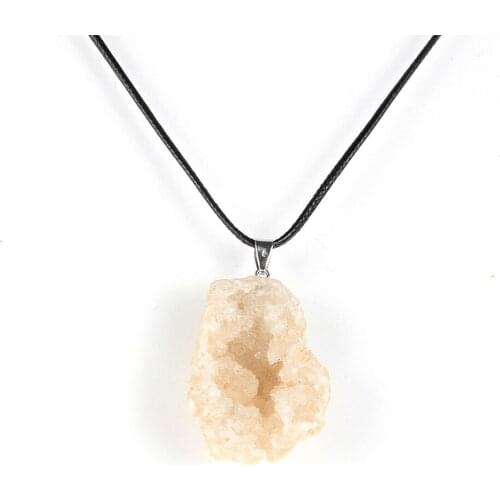 Men Women Natural Stone Onyx Agates Quartz Geode Cluster Pendant Necklace Waxed Cord/Metal Chain Choker Clavicle Chain Jewelry