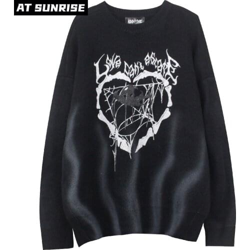 Men Hip Hop Streetwear Harajuku Sweater Couples Retro Hand Painted Heart Sweater Knitted Sweater winter Cotton Pullover Unisex