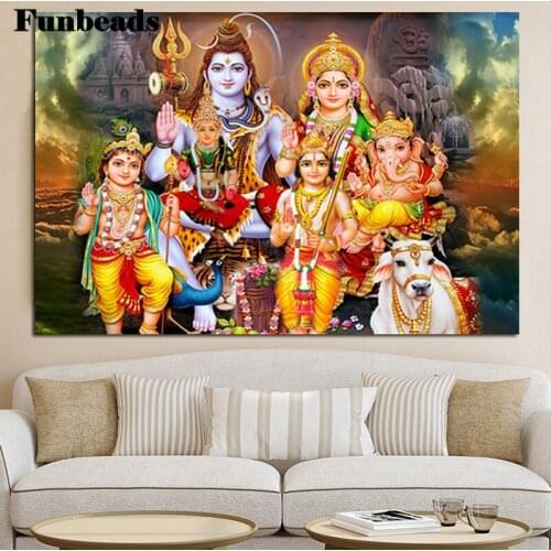 DIY embroidery full square round diamond painting cross stitch kit 5D mosaic decor Shiva Parvati Ganesha Indian Hindu God FF409