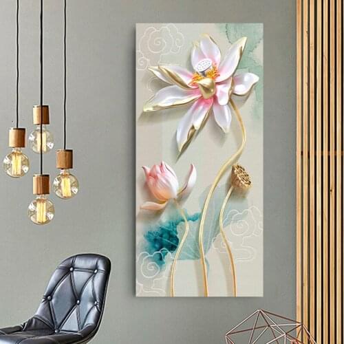 Nordic lotus flower adhesives Canvas Painting Wall Art Picture For Living Room Home Decor Modern Posters And Prints