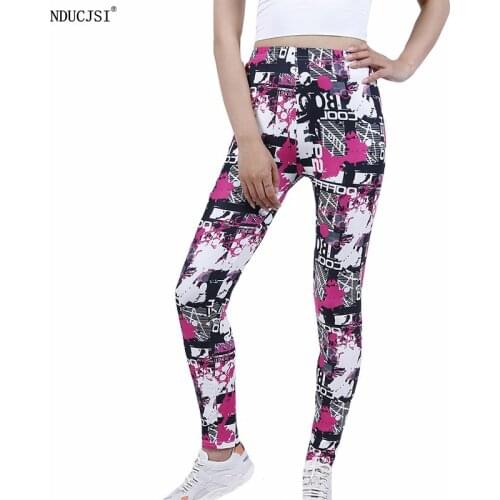 NDUCJSI Women Leggings High Elastic Skinny Graffiti Red White Black Letter Print Yoga Slim Jegging Fitness Leggigs Sport Pants