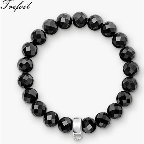 Bracelet Charms Carrier with Black Onyx Beads, 2018 New 925 Sterling Silver Fashion Jewelry Trendy Gift for Women Girls