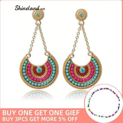2021 Hot Ethnic Jewelry Bohemia Multicolor Resin Beads Long Pendant Vintage Statement Dangle Earrings For Women Lady Gifts
