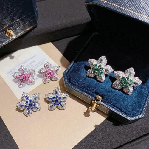 925 Sterling Silver Stud Earrings High Quality Woman Fashion Jewelry New Three Color Starfish Zircon Crystal Hot Sale Earrings