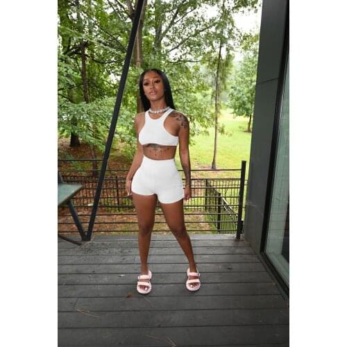 Tracksuit 2 Piece Sets Womens Outfits Solid Color Crop Top Tee And Biker Shorts Sexy Fitness Wear Gym Clothing