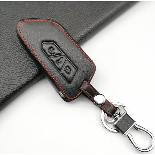 Stylish Leather Car Key Case Cover For VW Volkswagen Golf 8 Mk8 2020 Skoda 3 Buttons Smart Remote Control Protector Cover Skin