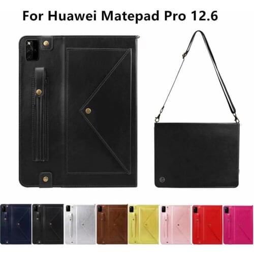 Smart Leather Case For Huawei Matepad Pro 12.6" 2021 Tablet Case For Huawei Mate Pad Pro WGR-W09 Cover Shoulder Long Strap Bag