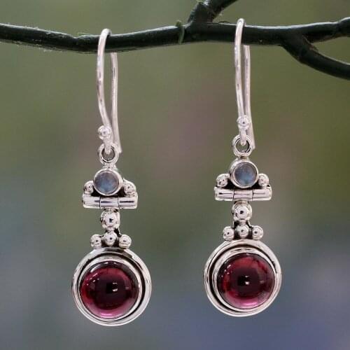 Vintage Moonstone Red Stone Earrings Female European and American Fashion Trendy Silver Plated Earrings Jewelry for Women Girls
