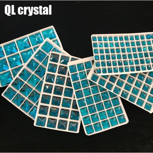 ALL Size Peacock blue Square sew on Glass Crystal Rhinestone Flatback for wedding Dress DIY clothes shoes bags accessories