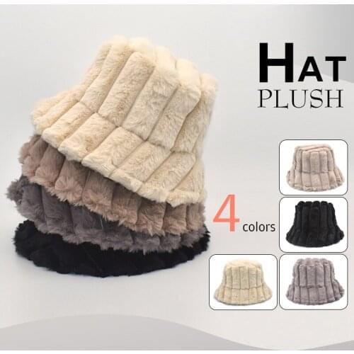 Women Warm Plush Fur Bucket Hat Thicken Velvet Winter Hats For Lady Bob Panama Outdoor Plush Fisherman Hat