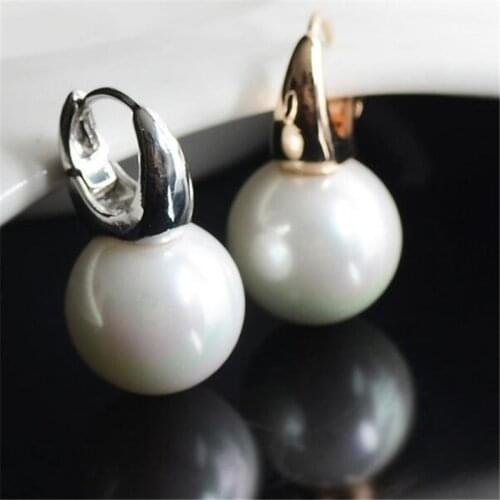 Big clear pearl earrings for women simple round white pearl earrings gold color jewelry classic earrings elegant gift 2016
