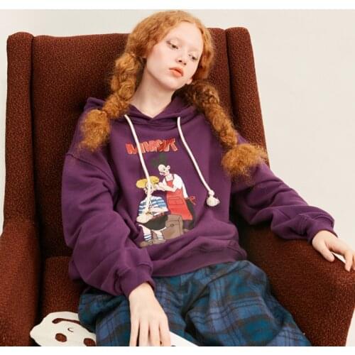 Spring New Women Pullover Sweatshirt Cotton Purple Letter Embroidery Printed Ladies Loose Jumper Tops Femmer Hoodies