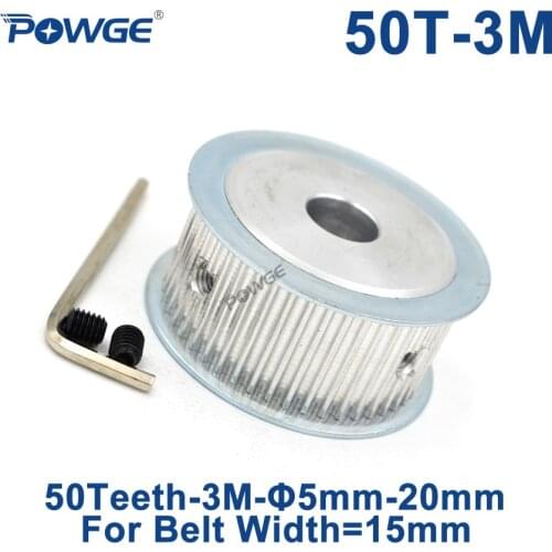 POWGE 50 Teeth HTD 3M Timing Pulley Bore 5/6/6.35/8/10/12/14/15/16/17/19/20mm for Width 15mm HTD3M Synchronous Belt 50T 50Teeth